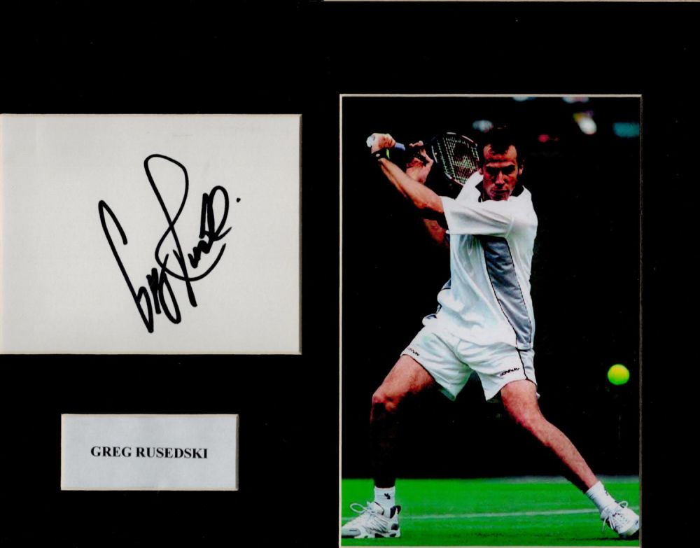 Lot 613: Greg Rusedski 10x12 overall size mounted signature piece....