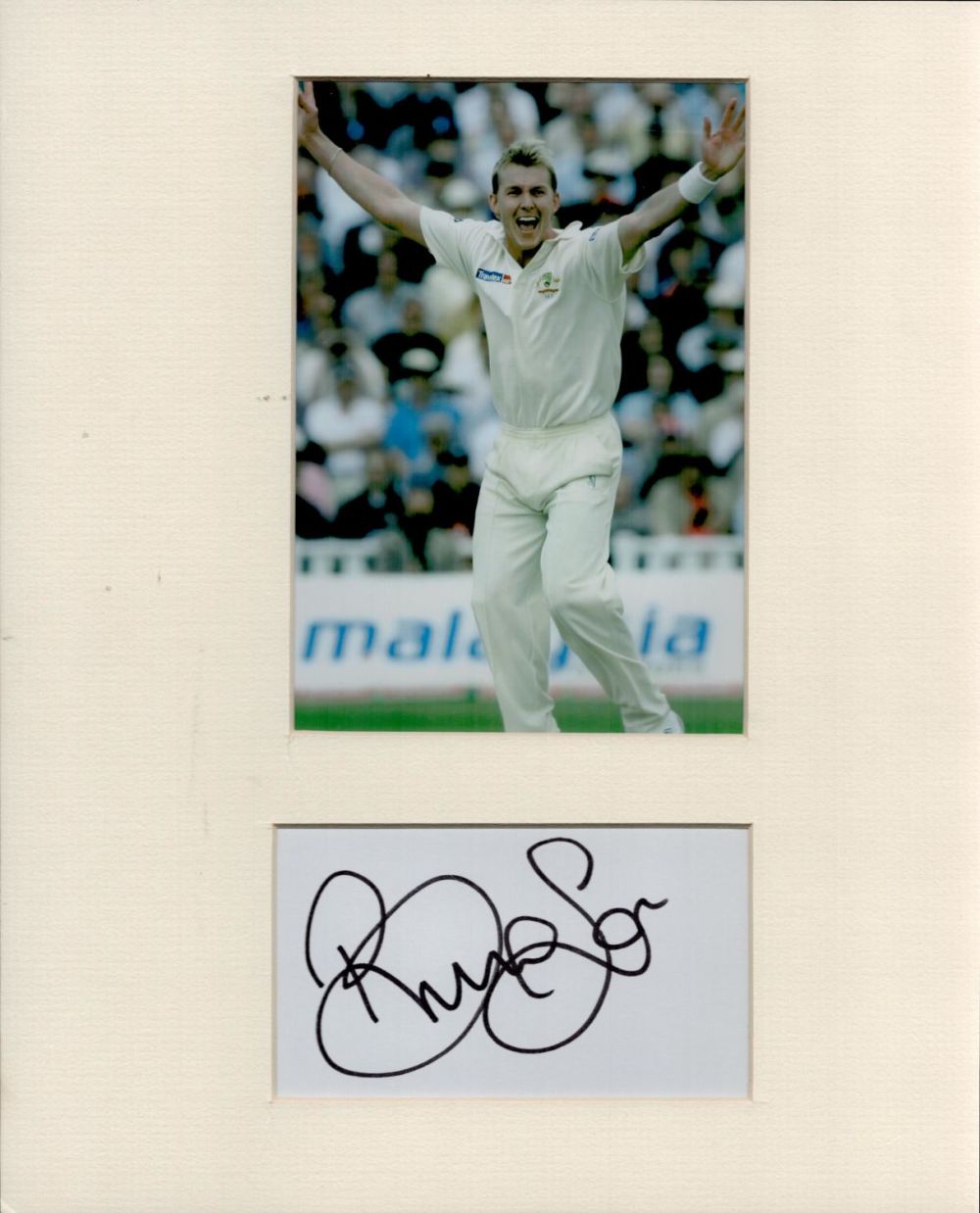 Lot 616: Brett Lee 10x12 overall size mounted signature piece....