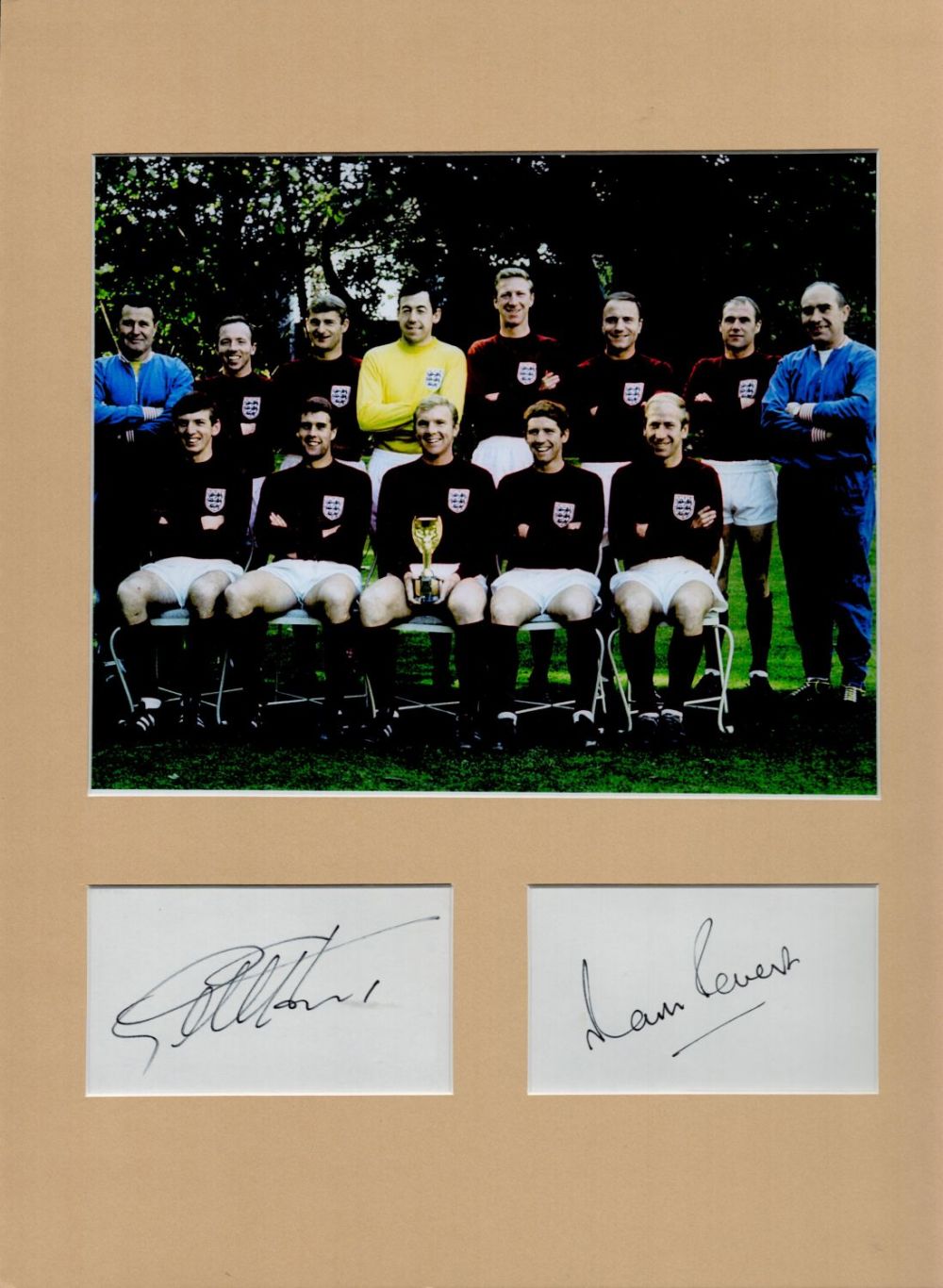 Lot 631: Geoff Hurst and Martin Peters 16x12 mounted signature...