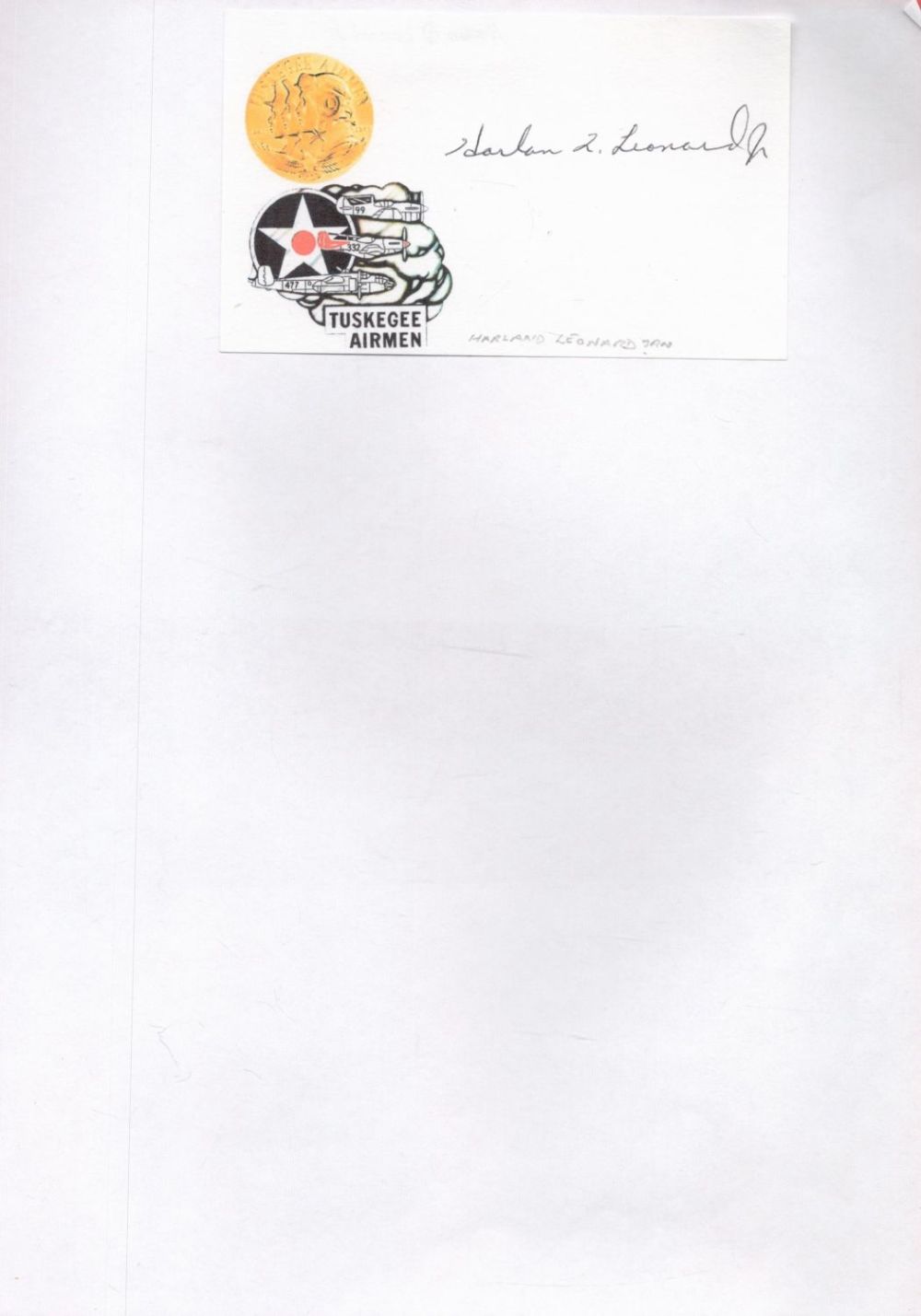Lot 548: Tuskegee Airman Harland Leonard Signed Signature Card, Attached...