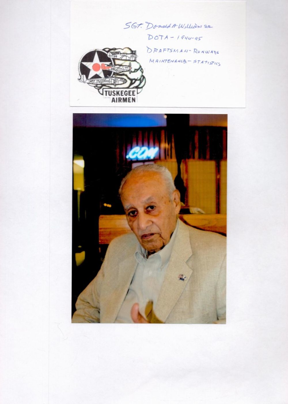 Lot 549: Tuskegee Airman Sgt Donald Williams Signed Signature Card...