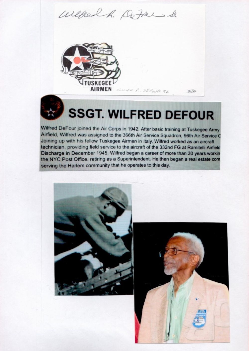 Lot 550: Tuskegee Airman Wilfred Defour Signed Signature Card With...