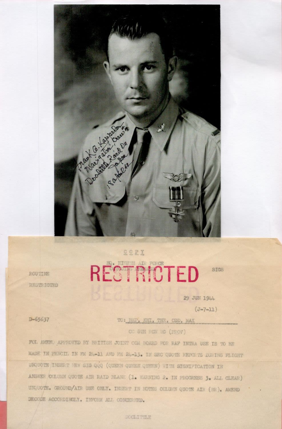 Lot 555: Tuskegee Airman Navigator Lt. F. A. Kappeler Signed...