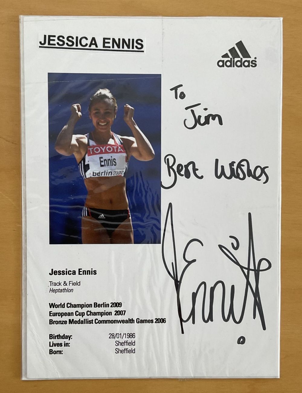Lot 605: Jessica Ennis-Hill Signed Adidas Promo Card in black...
