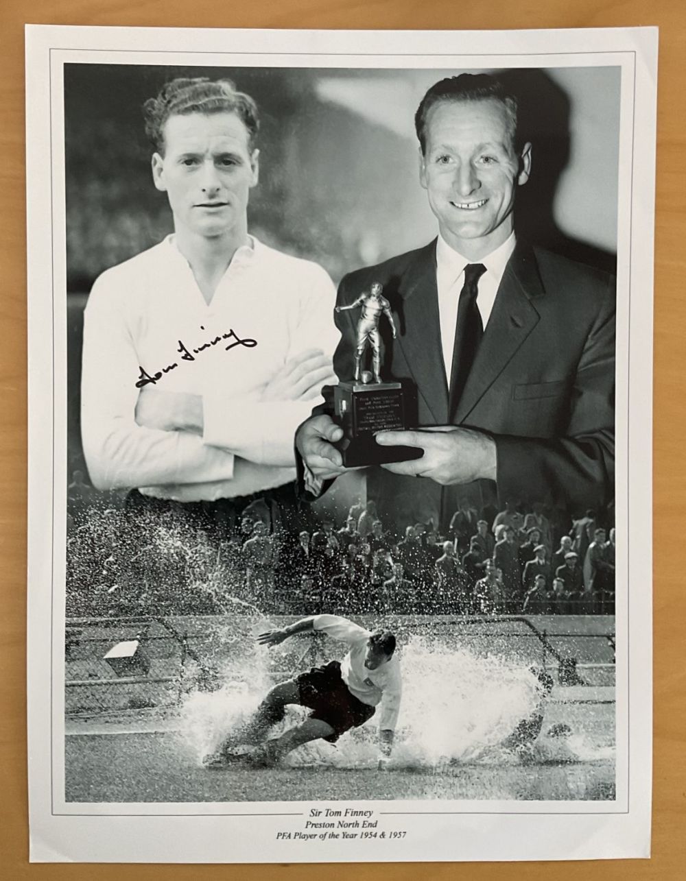 Lot 699: Sir Tom Finney Signed 16x12 inch Black and...