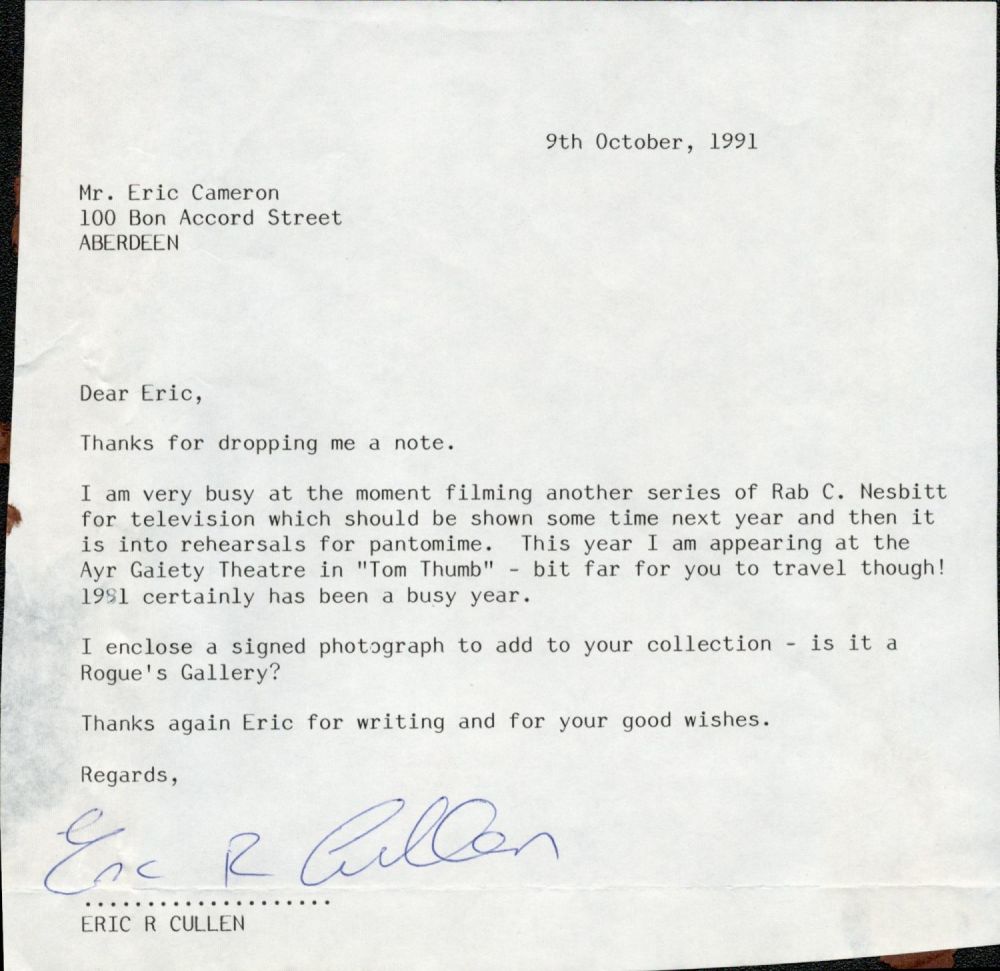 Lot 60: Eric Cullen TLS dated 9/10/1991., 12 July 1965...