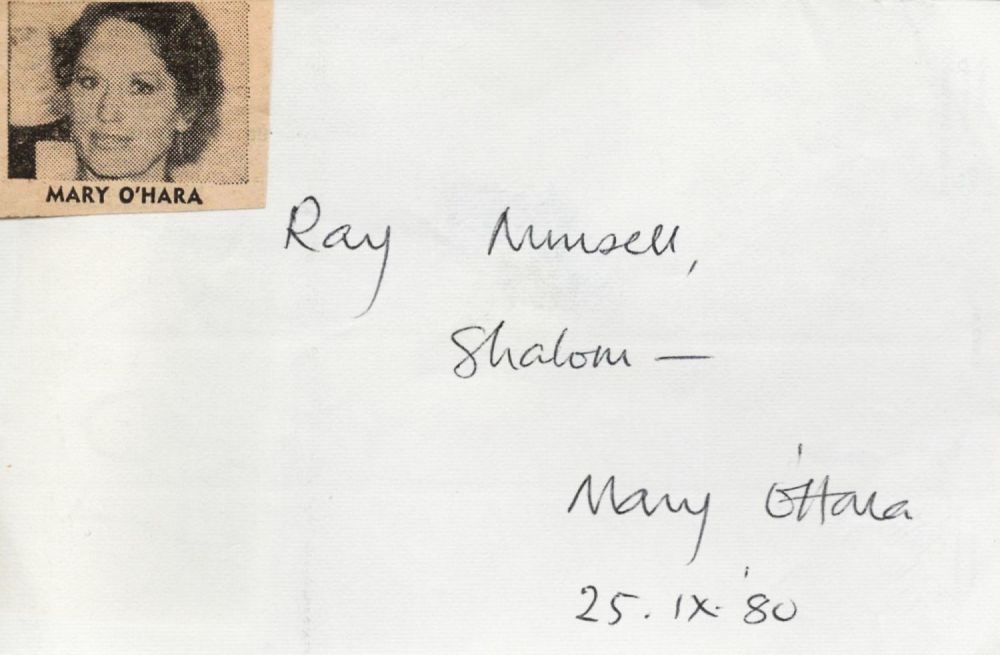 Lot 83: Mary O Hara signed 6x4 Album Page. O...
