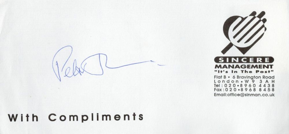 Lot 374: Peter Jenner, a signed 8x4 'Sincere Management' compliments...