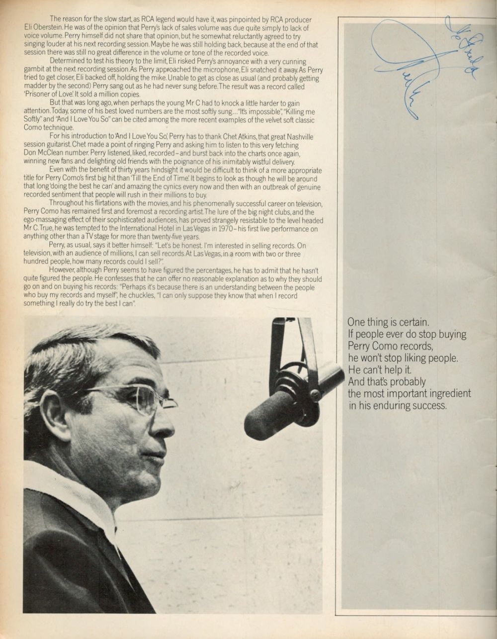 Lot 424: Perry Como Signed inside Perry Como Magazine. Signed...