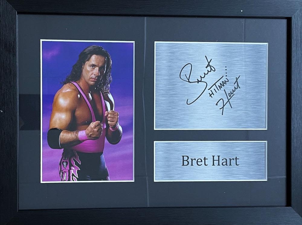 Lot 492: WWE, Bret Hart, 13x9 framed matted printed signature...