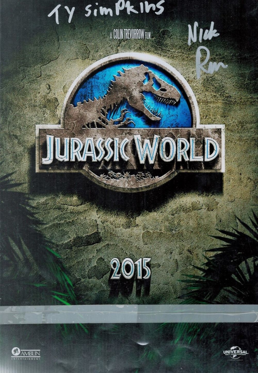 Lot 494: Nick Robinson signed 14x11 Jurassic World 2015 promo...