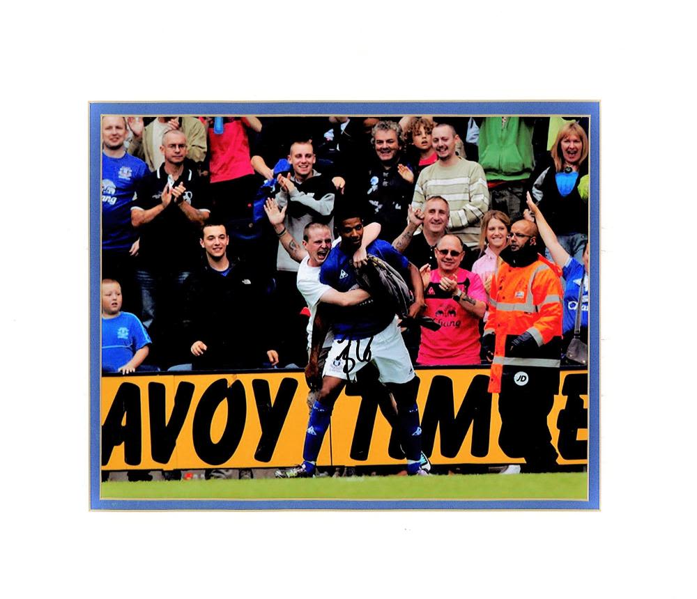 Lot 506: Jermaine Beckford signed colour Everton photo, mounted to...