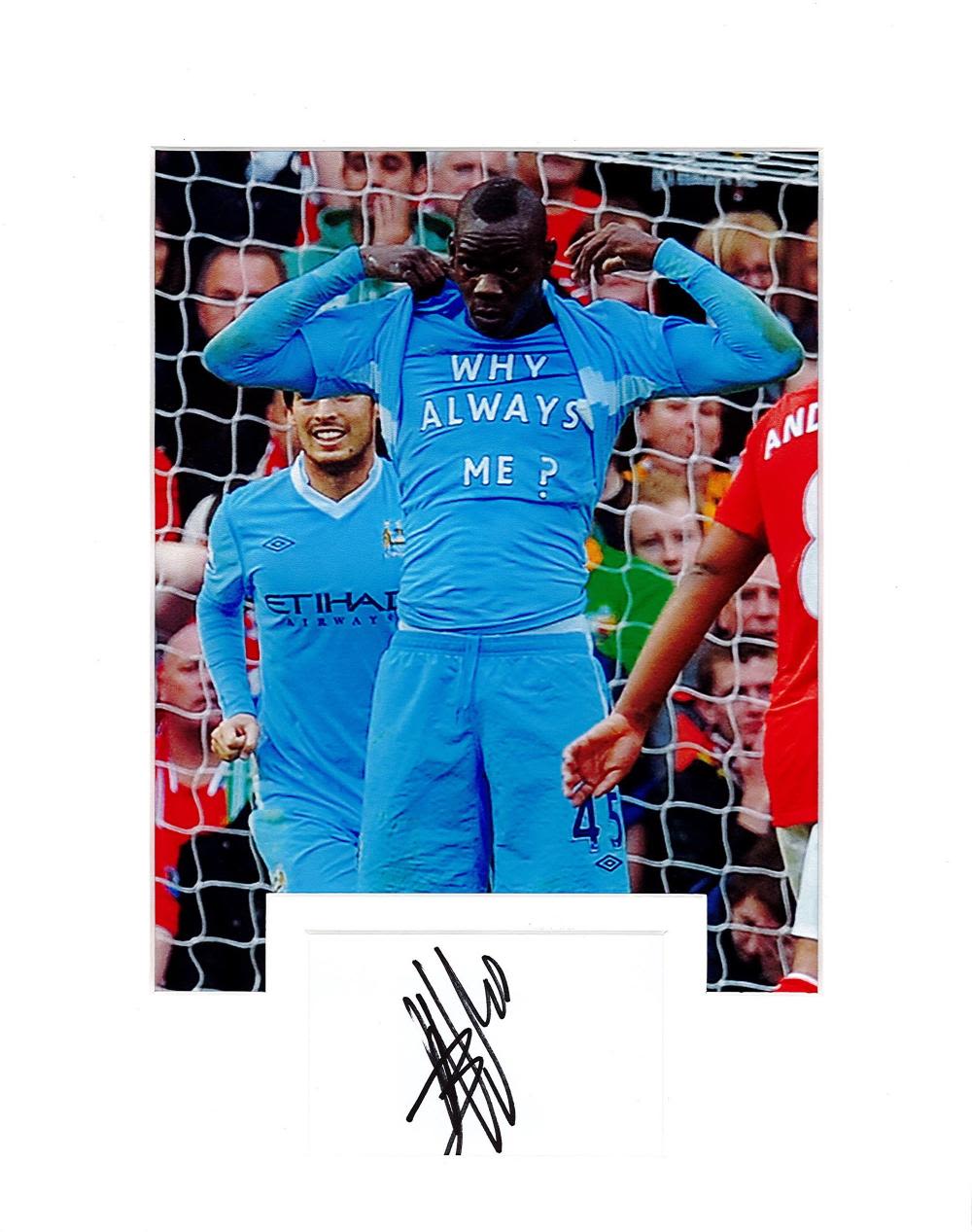Lot 507: Mario Balotelli signature piece mounted below colour photo....