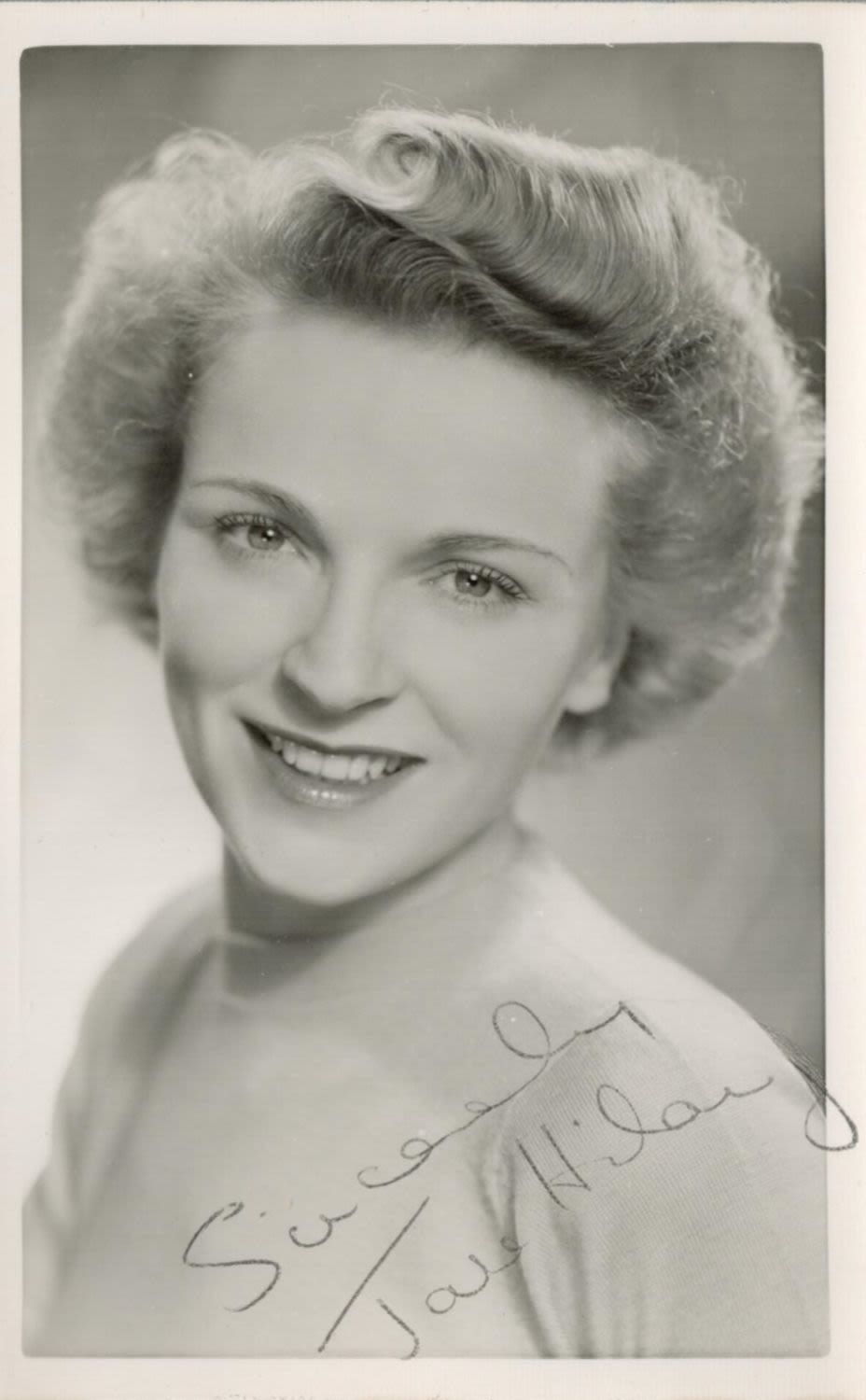 Lot 709: Jane Hilary signed 6x4 black and white photo....