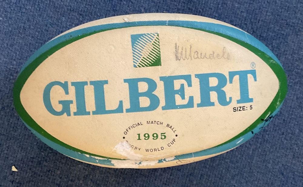 Lot 113: Nelson Mandela Signed Official Gilbert Size 5 Match...