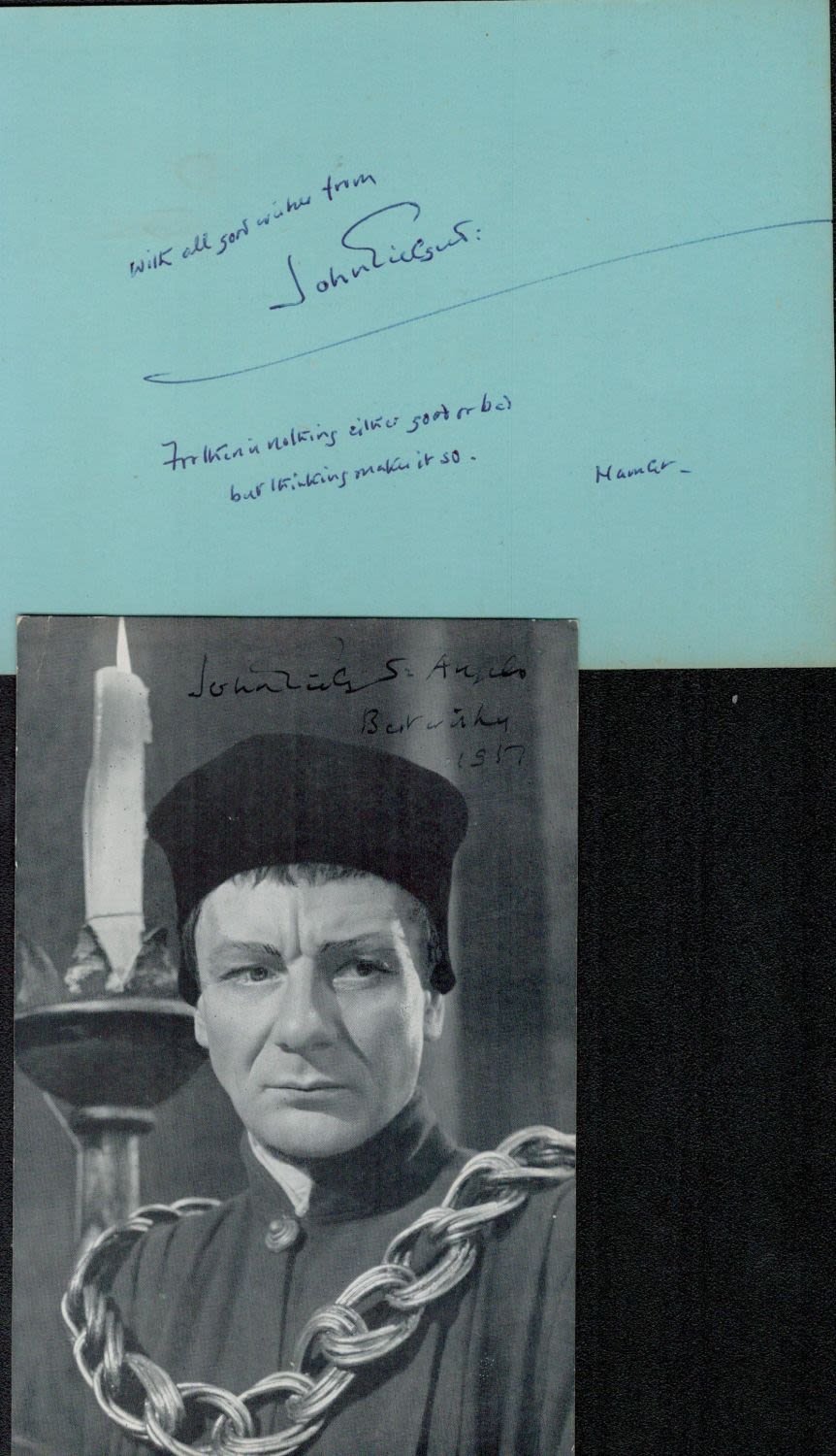Lot 205: John Gielgud Shakespeare quote and signed photo. All...