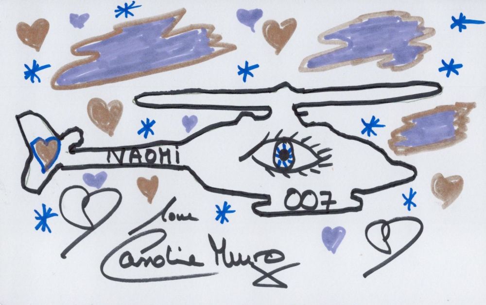 Lot 435: Caroline Munro artwork of a helicopter drawn and...