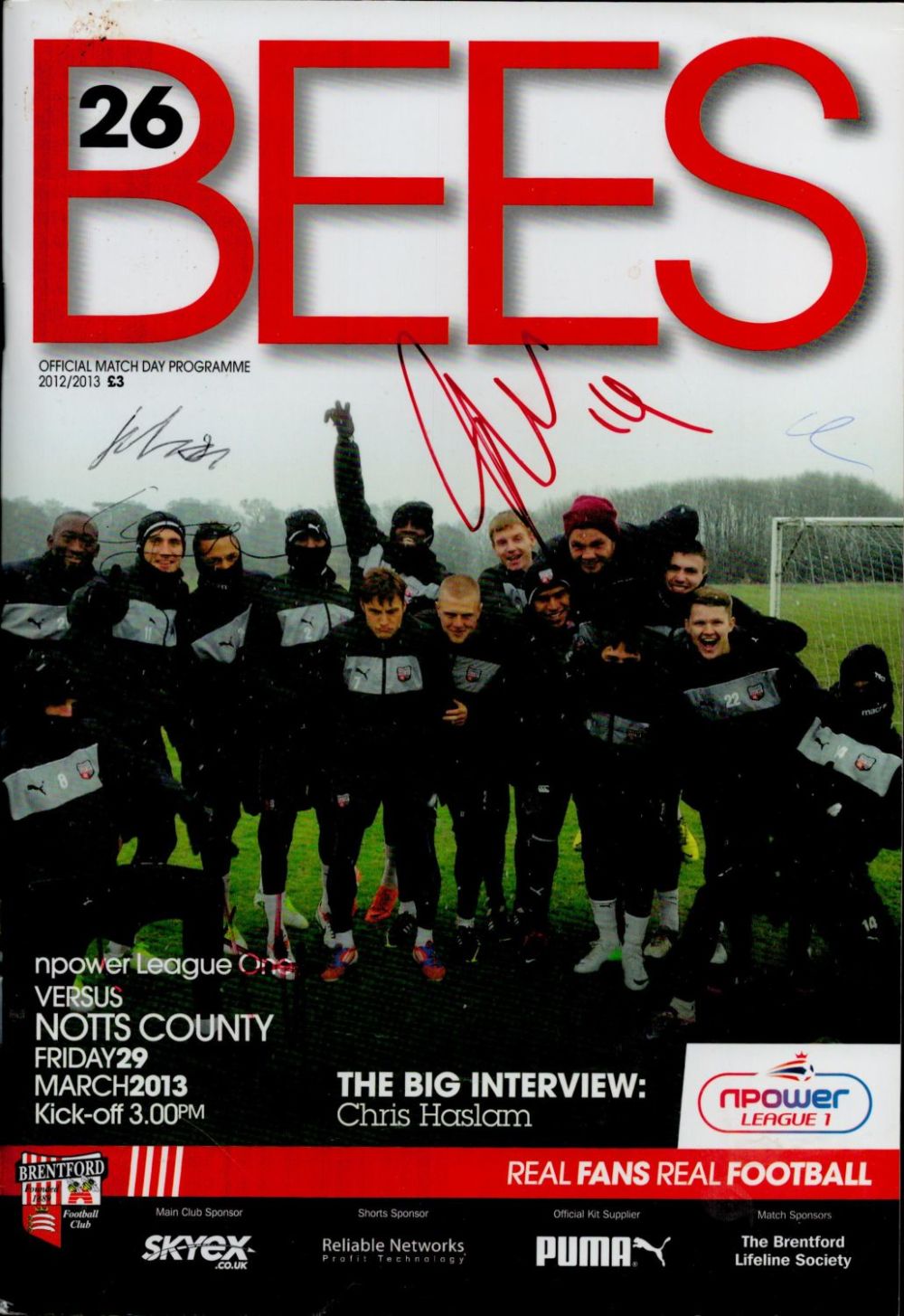 Lot 538: Multi-signed BEES programme. Real Fans Real Football. Brentford....
