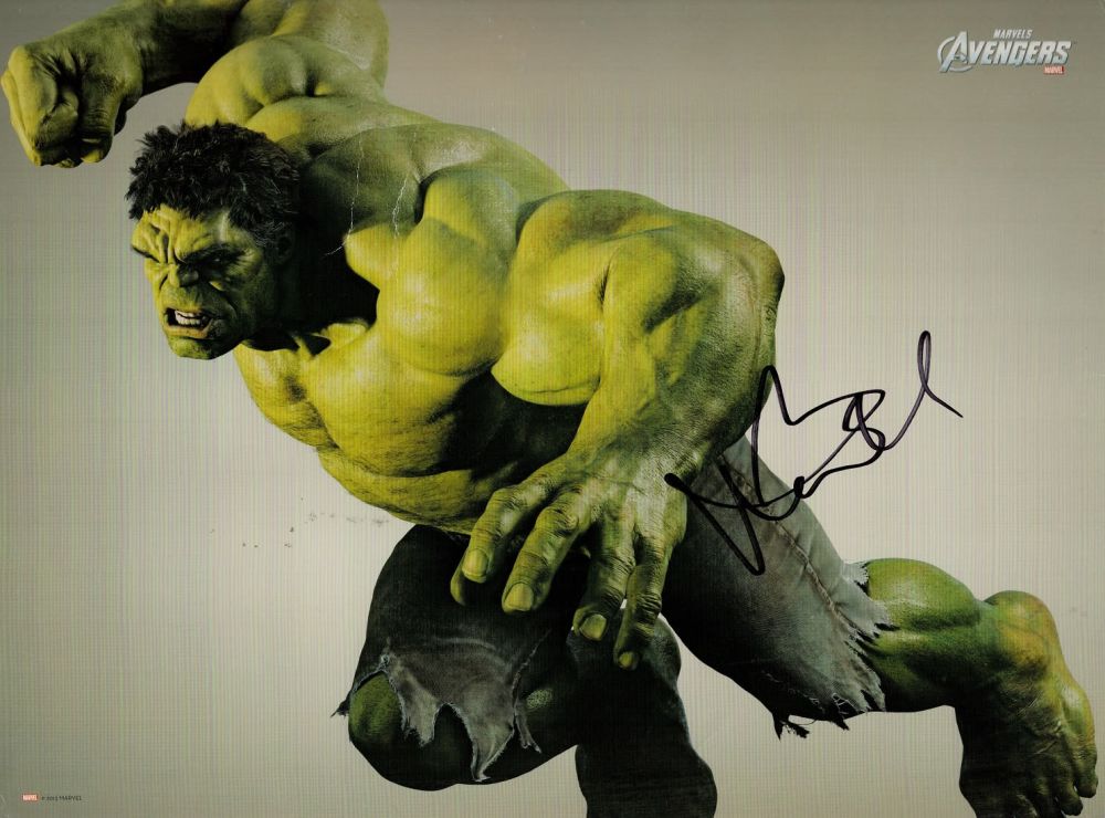 Lot 590: Mark Ruffalo signed 16x12 Marvel Avengers Hulk colour...