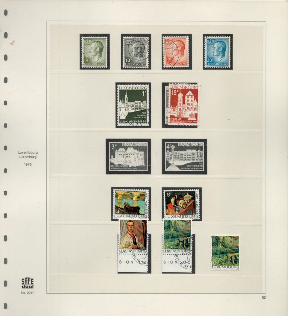 Lot 631: Luxembourg used Stamps on 30 Safe Hingeless leaves...