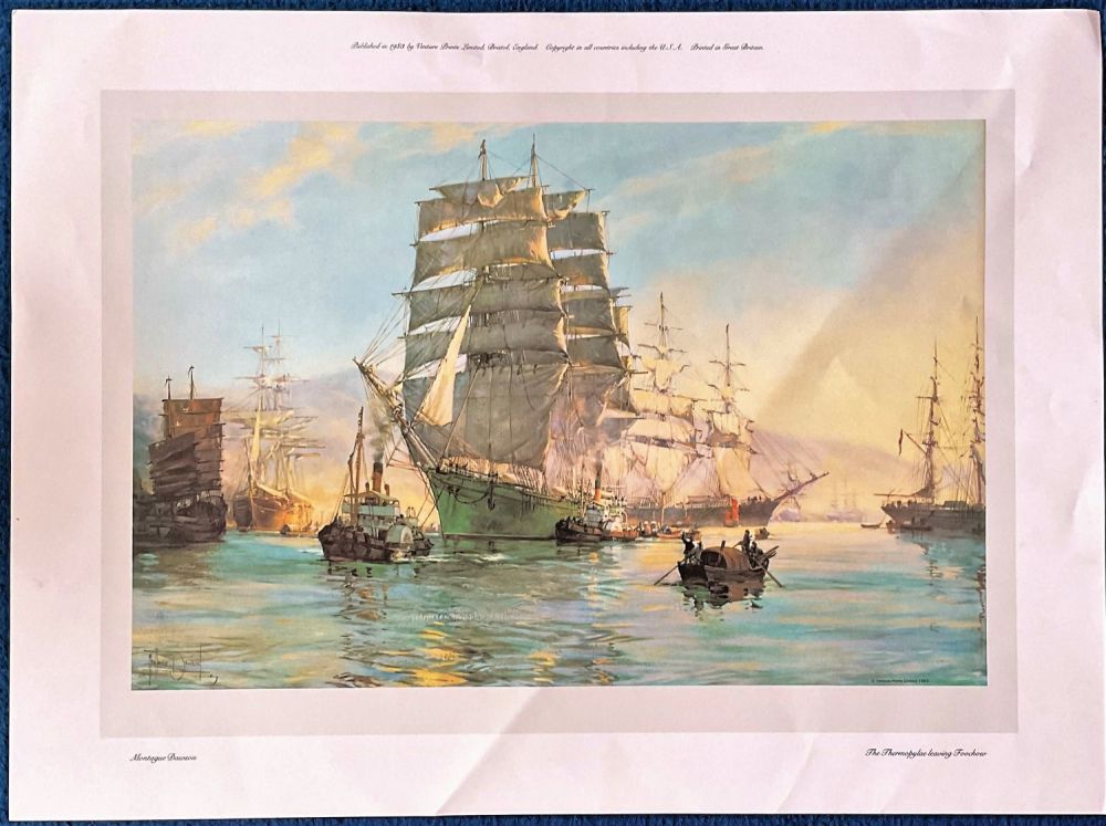 Lot 691: Montague Dawson coloured print titled The Thermopylae Leaving...