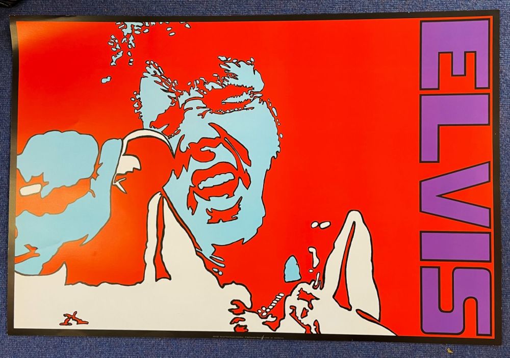 Lot 744: Elvis Presley Coloured Print. Approx 24 X 35....