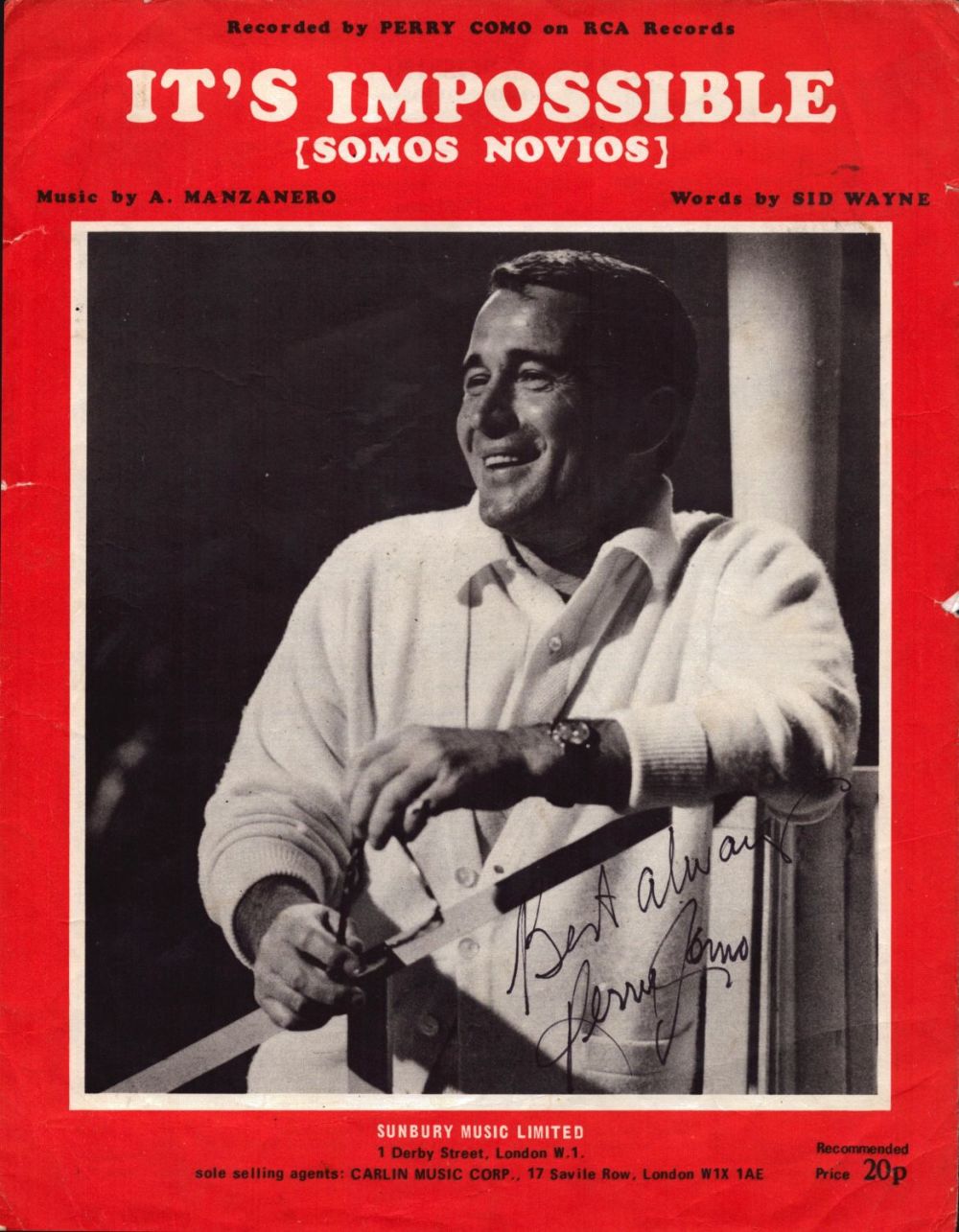 Lot 135: Perry Como (1912-2001) Singer Signed Vintage 1970 'It's...