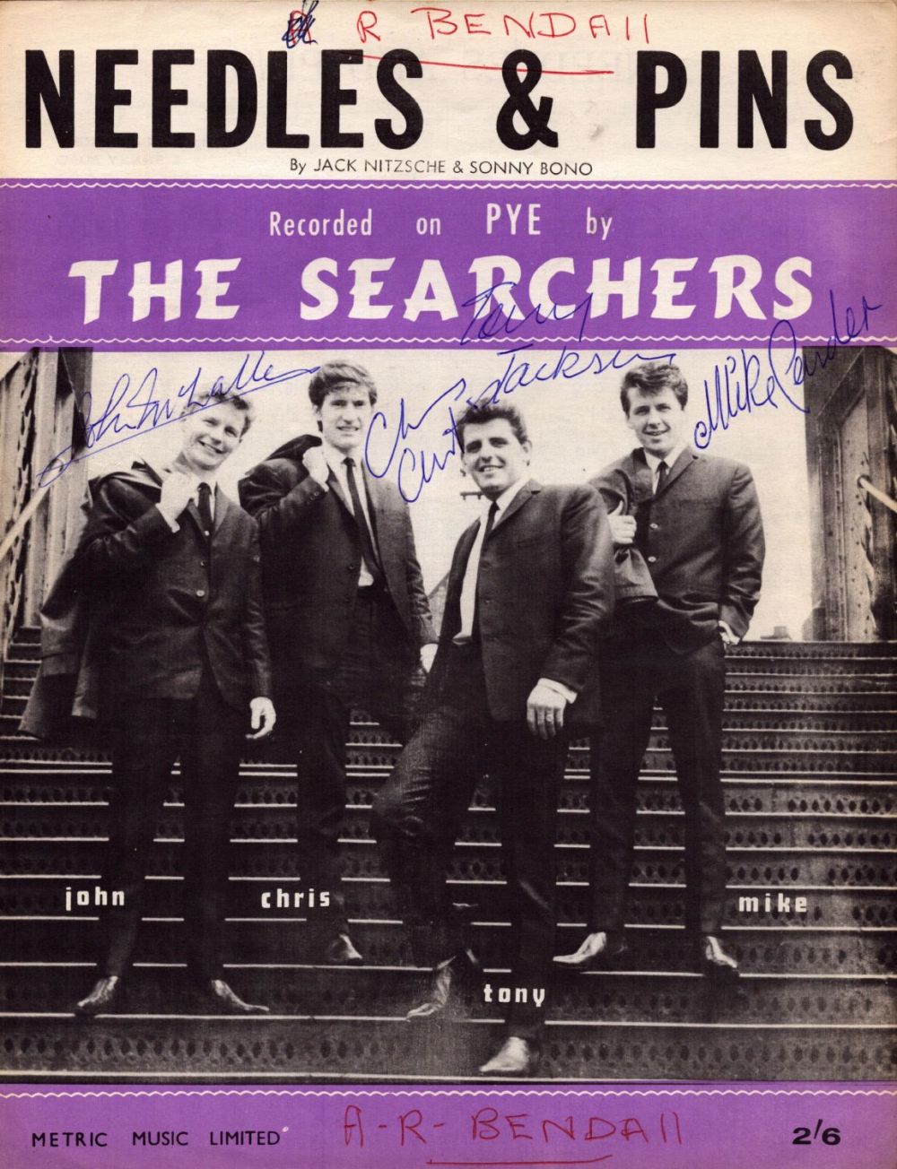 Lot 140: The Searchers 1960s Band Fully Signed Vintage 1963...