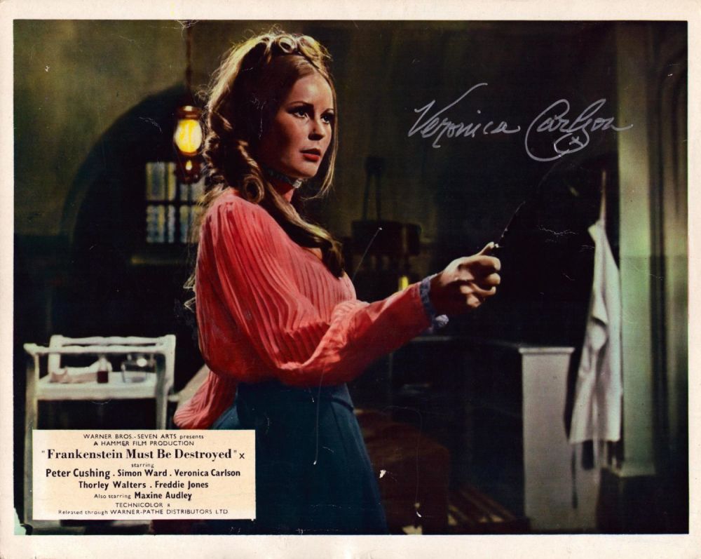 Lot 157: Veronica Carlson signed Frankenstein Must Be Destroyed 10x8...