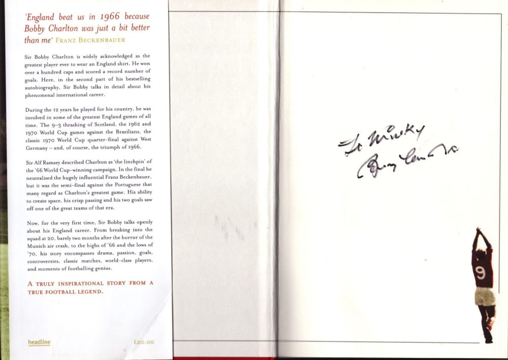Lot 245: Bobby Charlton signed hardback book titled The Autobiography...