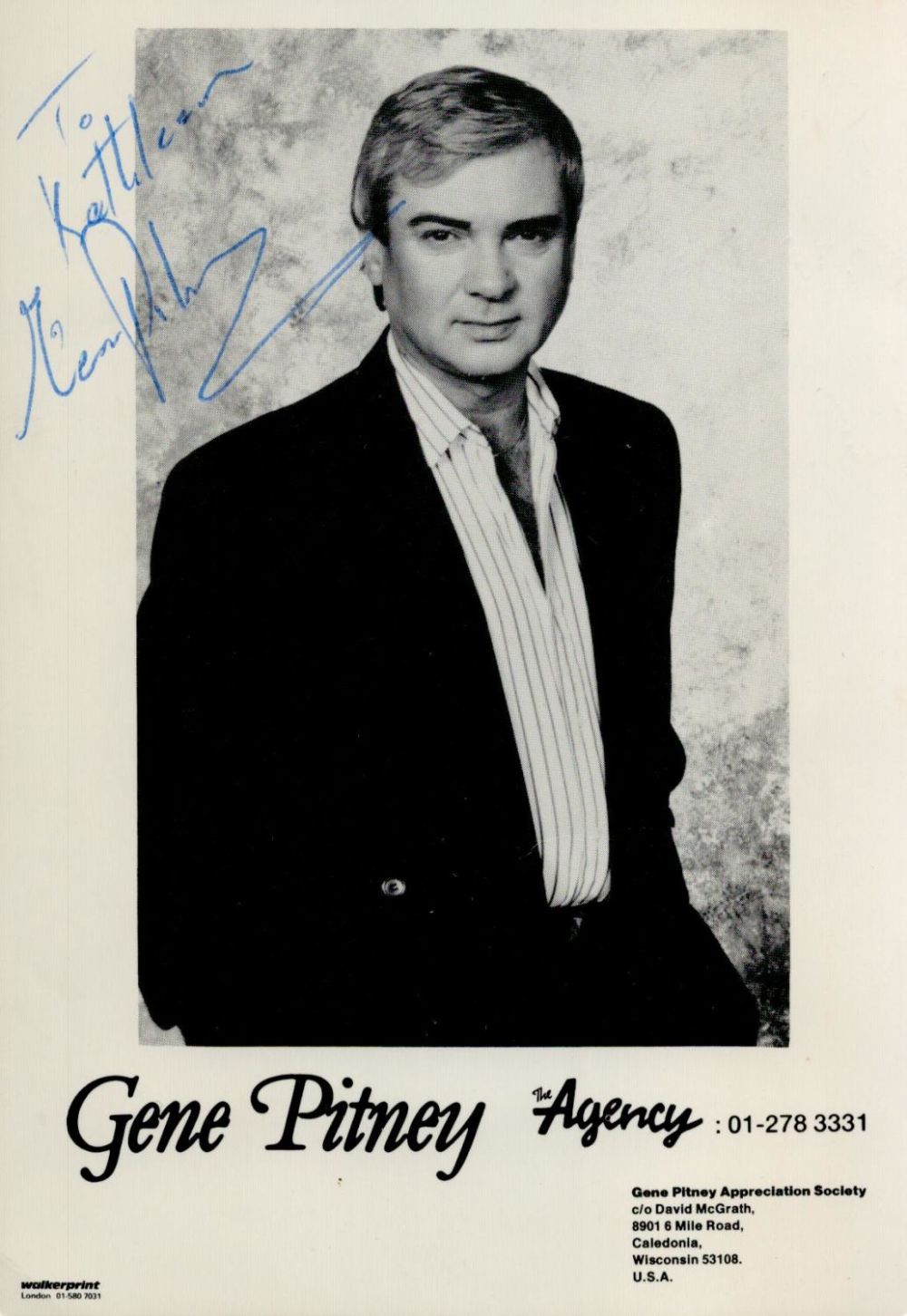Lot 248: Gene Pitney Signed Black and White Photo American...