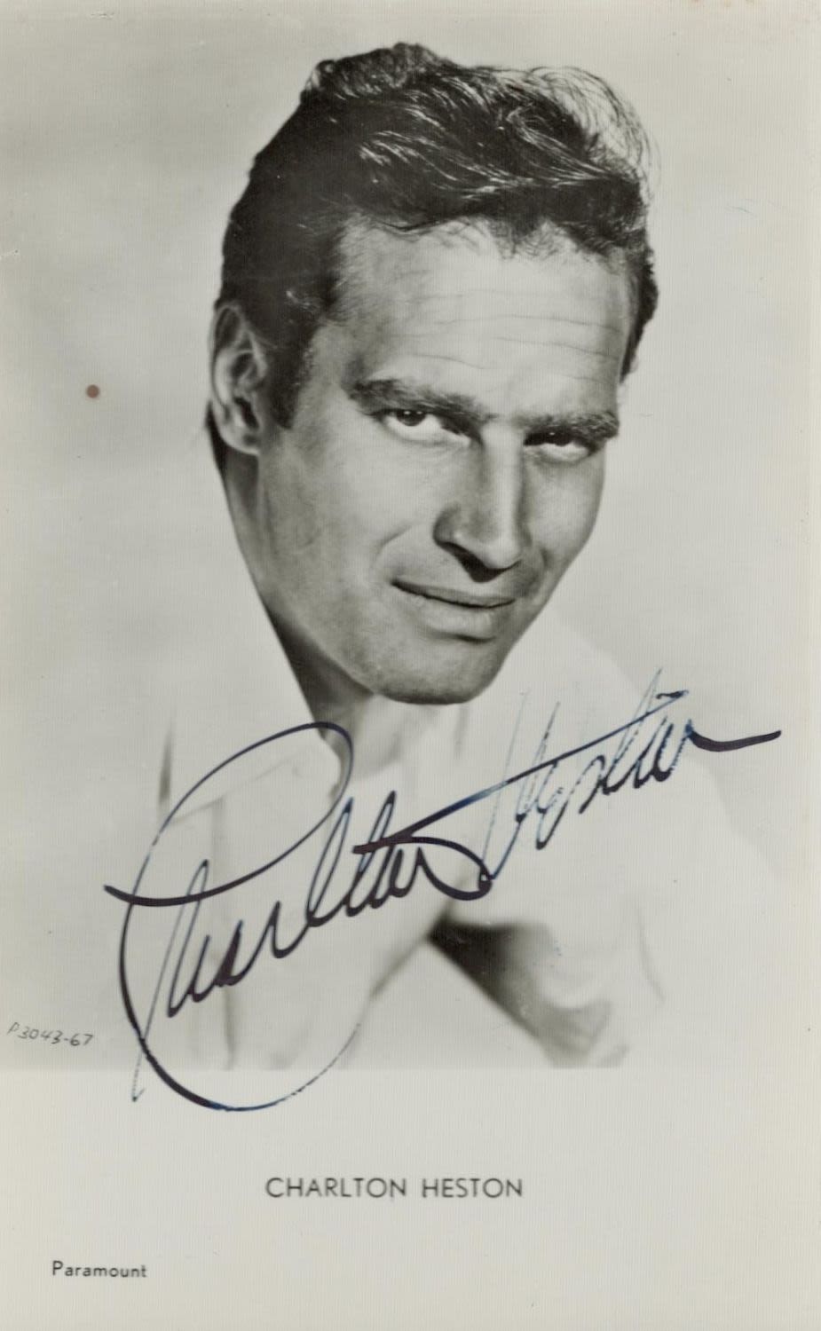 Lot 425: Charlton Heston, a signed 5. 5x3. 5 unused...