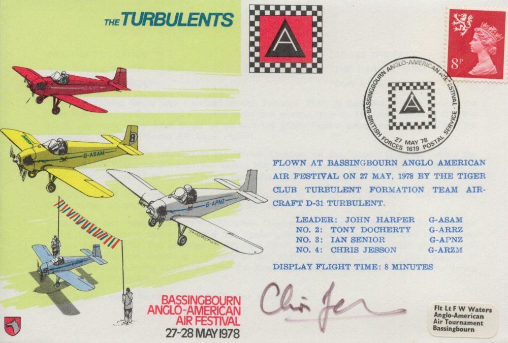 Lot 653: Display Pilot Chris Jesson Signed The Turbulents FDC....