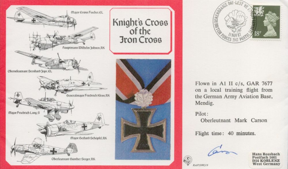 Lot 657: Oberleutnant Mark Carson Signed Knights Cross of the...