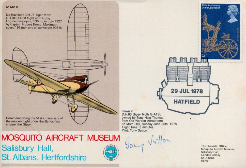 Lot 681: Tony Sutton Signed Mosquito Aircraft Museum FDC. British...