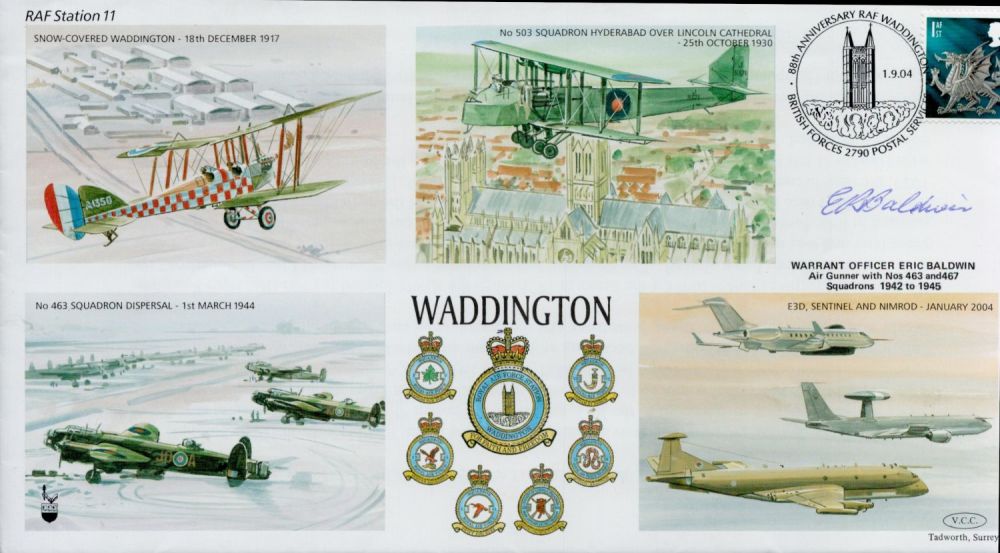 Lot 686: Warrant Officer Eric Baldwin Signed RAF Waddington FDC....