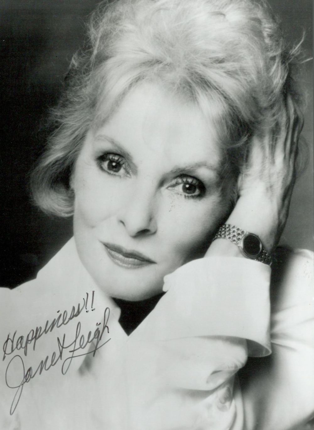 Lot 737: Janet Leigh signed 7x5 black and white photo....