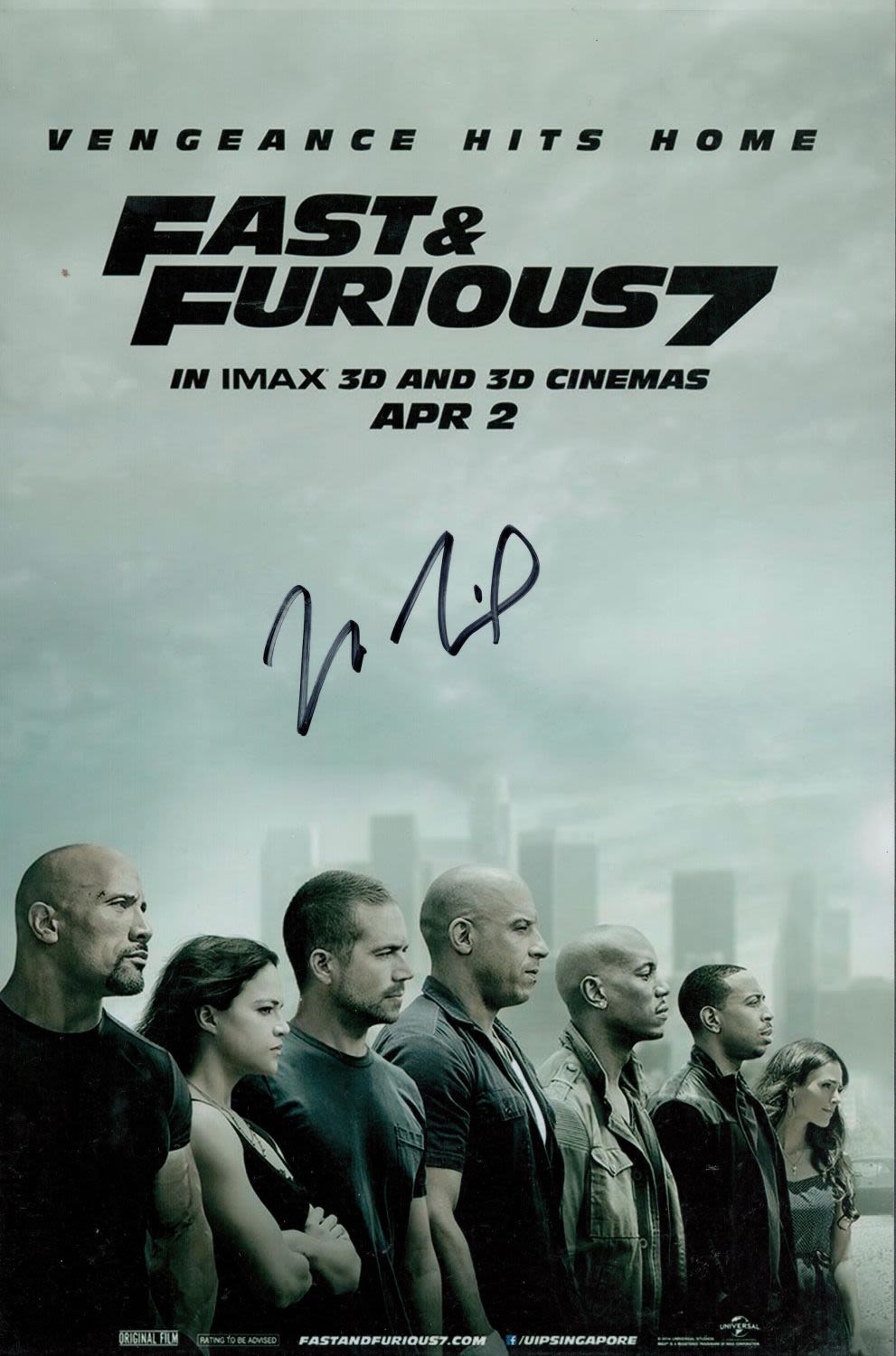 Lot 742: Vin Diesel signed Fast and Furious 7 12x8...