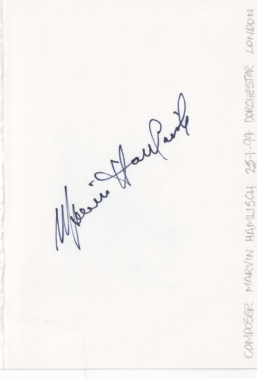 Lot 237: Marvin Hamlisch, American Composer, Conductor Signed White Card....