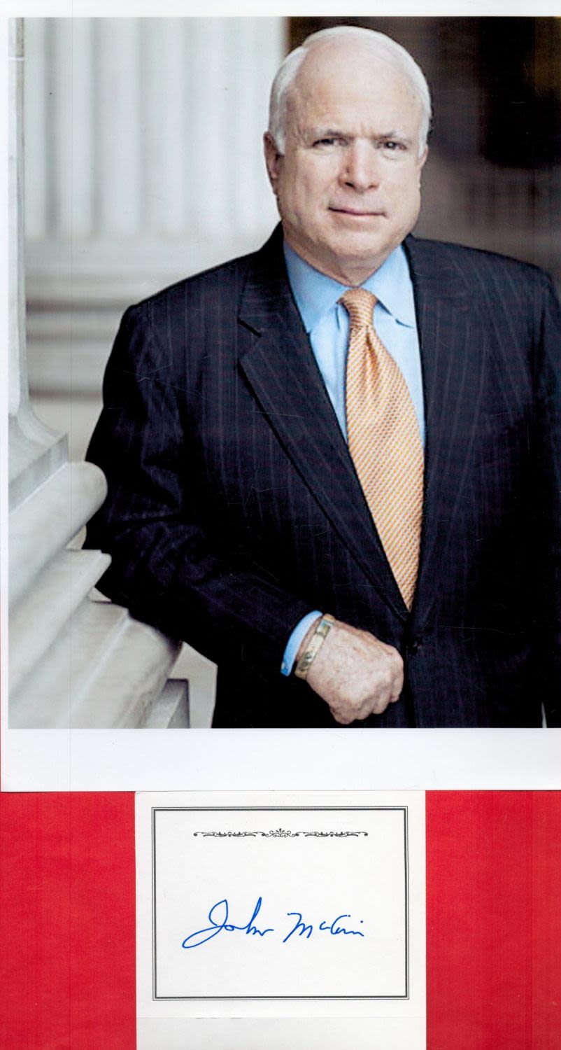 Lot 231: John McCain Signed 4 x 4 inch White...