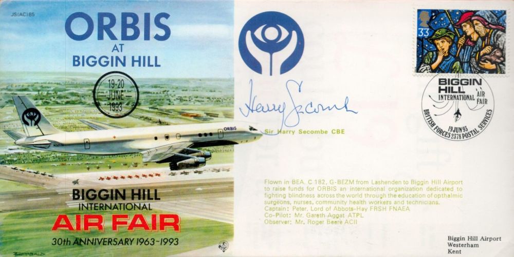 Lot 295: Harry Secombe Signed Orbis At Biggin Hill FDC...