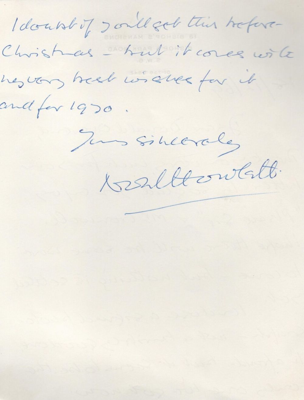 Lot 458: English Actor Noel Howlett Signed ALS Dated 18/12/69....