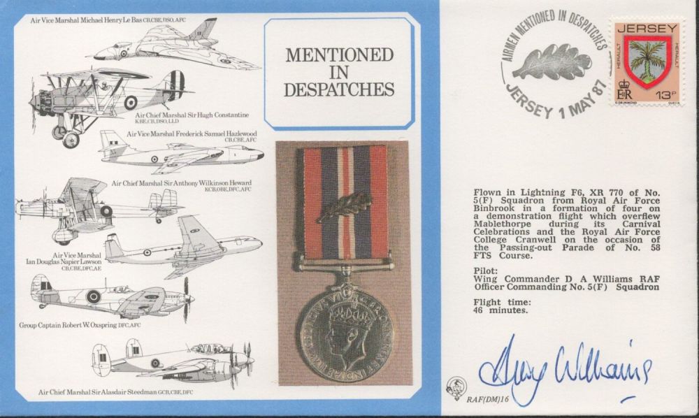 Lot 492: Wg Cdr D. A Williams Signed Mentioned in...