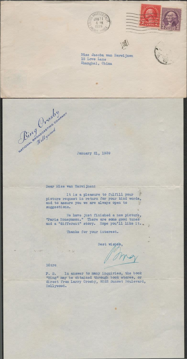 Lot 97: Bing Crosby TLS dated 21/1/39 on his headed...