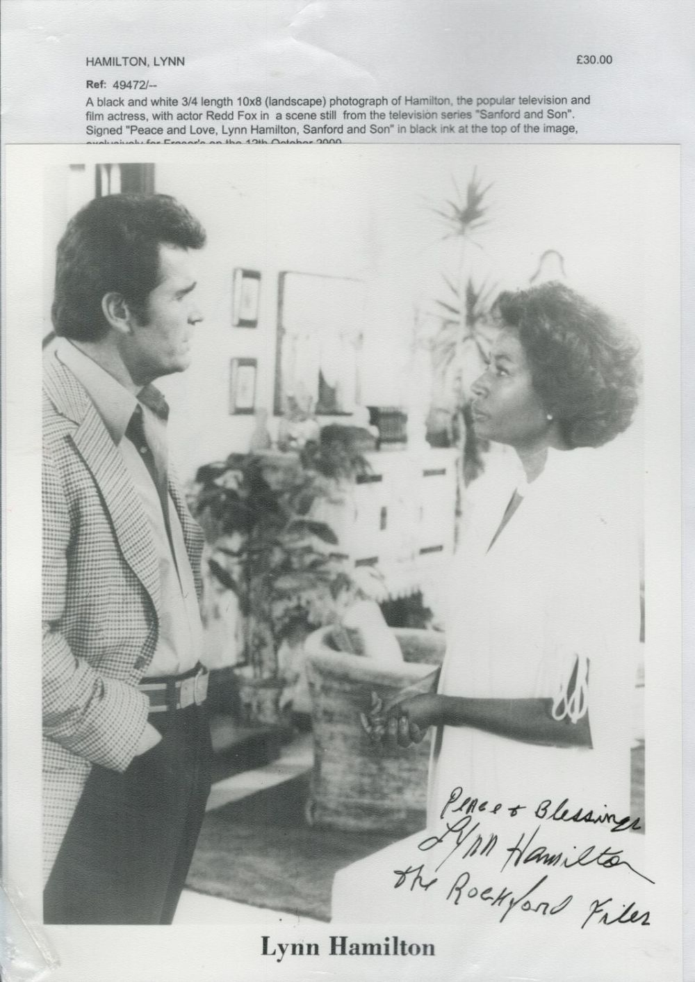 Lot 52: Lynn Hamilton signed 10x8 inches Rockford Files black...