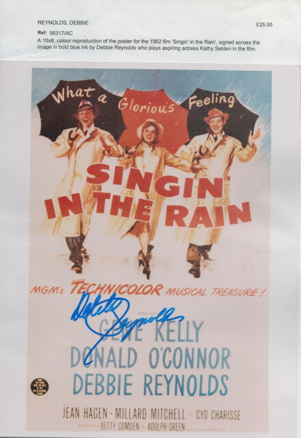 Lot 55: Debbie Reynolds signed 10x8 inches Singing in the...