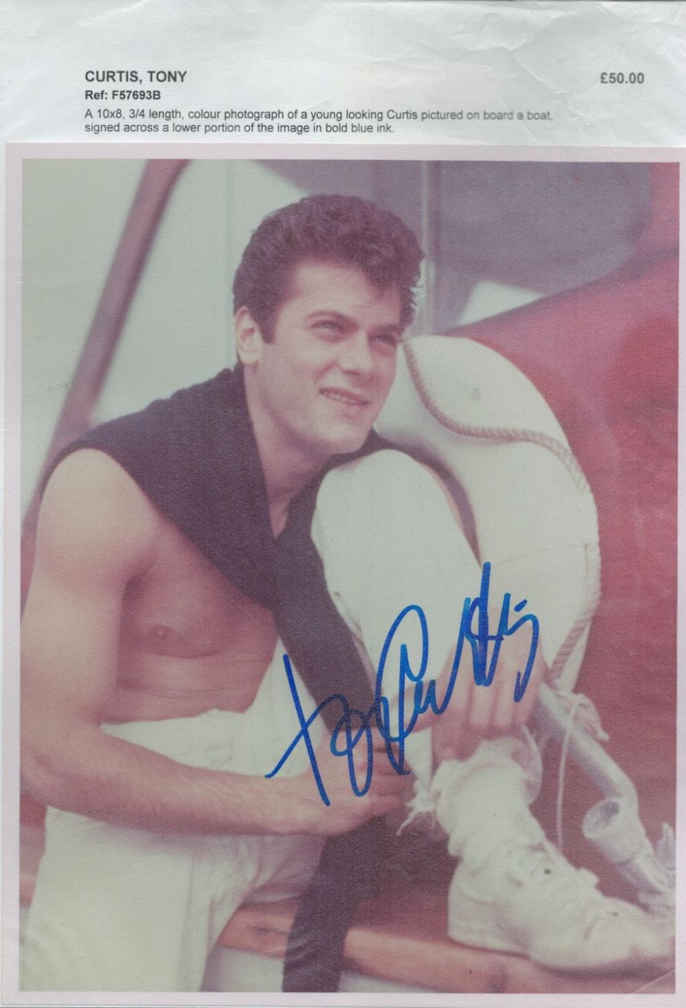 Lot 56: Tony Curtis signed 10x8 inches colour photo picturing...