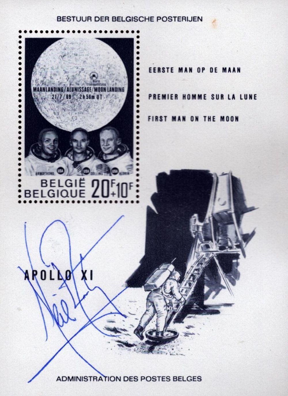 Lot 110: Neil Armstrong signed 5x3 stamp sheet. Neil Alden...