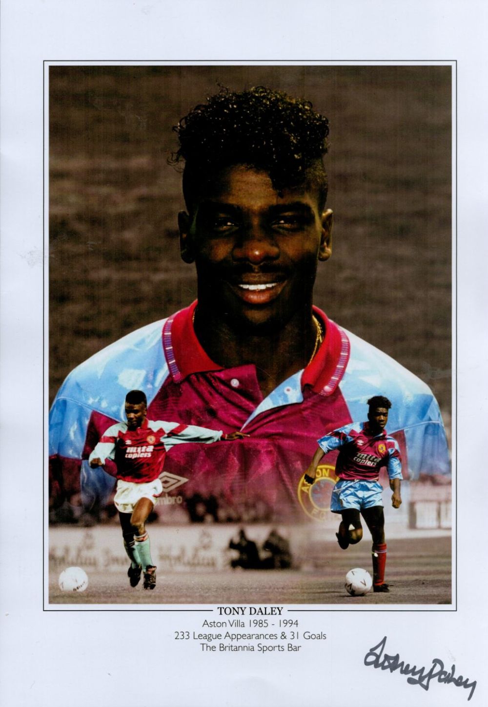 Lot 228: Tony Daley signed 16x12 colour print. Daley (born...