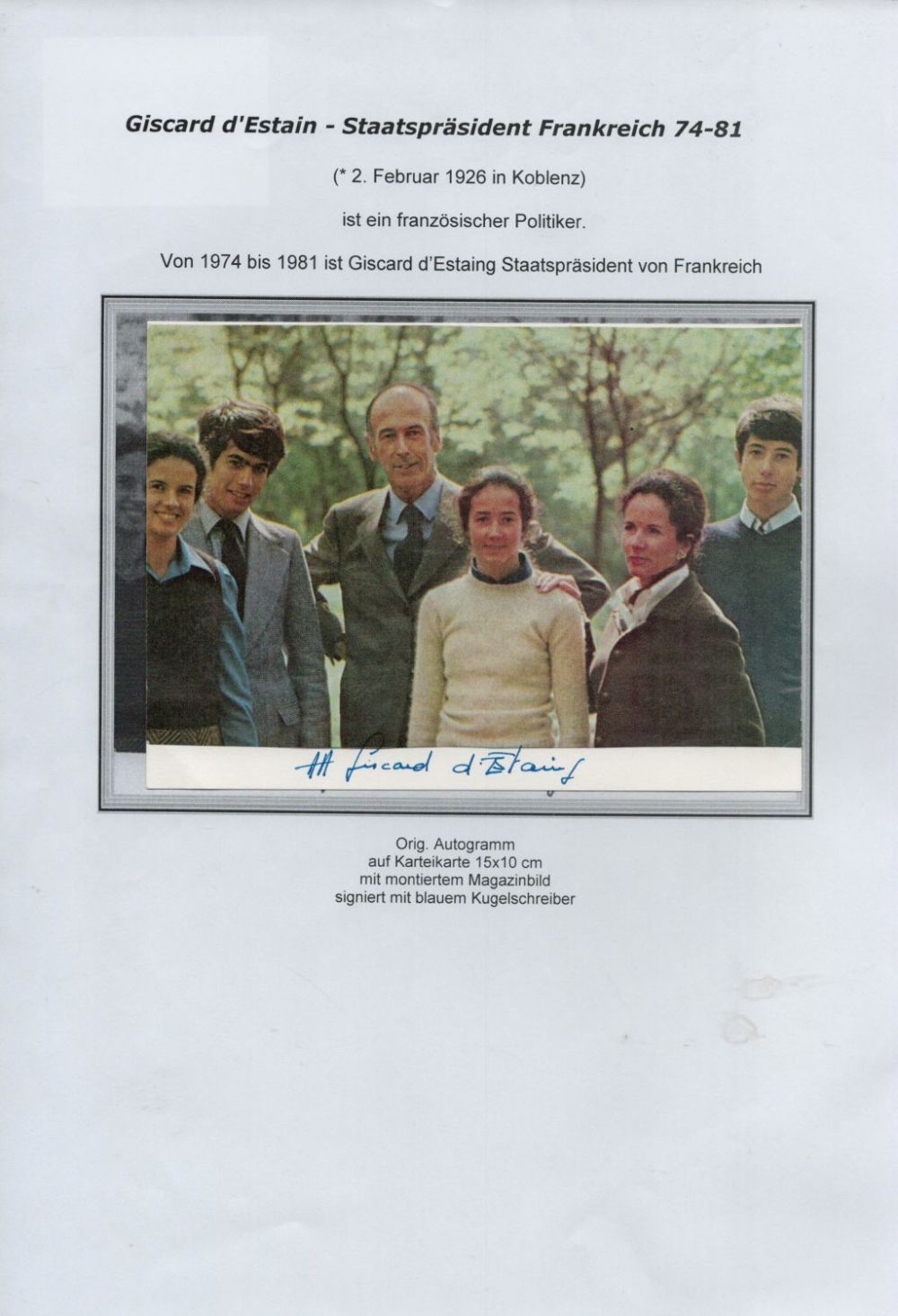 Lot 234: Giscard D'Estaing signed 6x4 colour photo. D'Estaing, also...